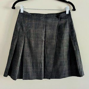 Tristan Gray Plaid Knee-Length Wrap Skirt